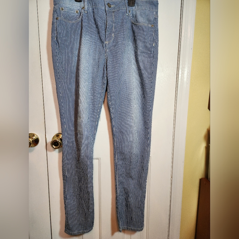 NYDJ Not Your Daughters Railroad Blue & White Stripe Jeggings-Lift Tuck- Size 12